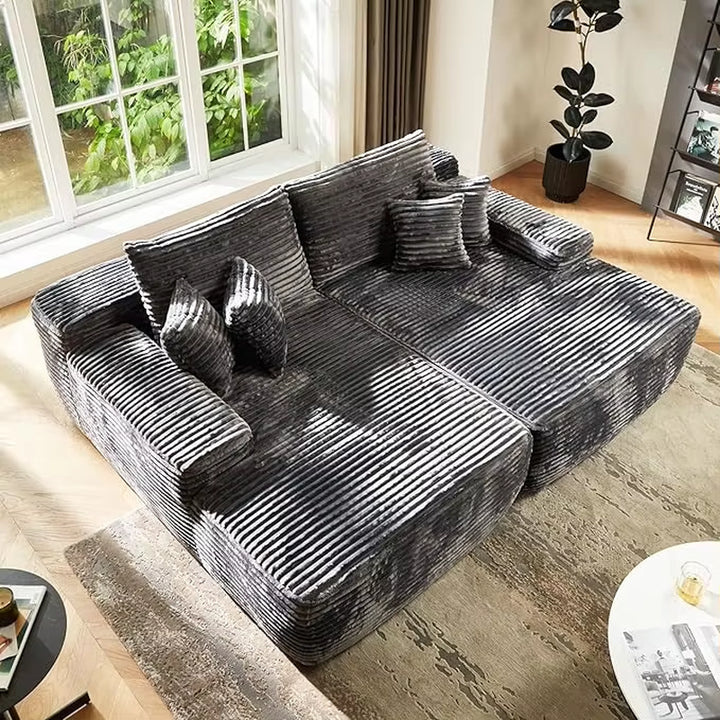 Luxurious 80" Cloud Sectional Sofa Bed - Plush Corduroy Oversized Chaise Lounge for Ultimate Comfort