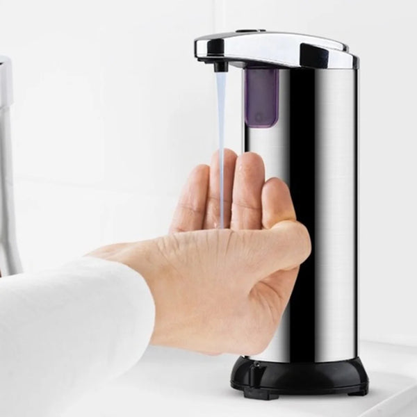 Touchless Stainless Steel Automatic Liquid Soap Dispenser - Battery Operated & Stylish Silver Finish