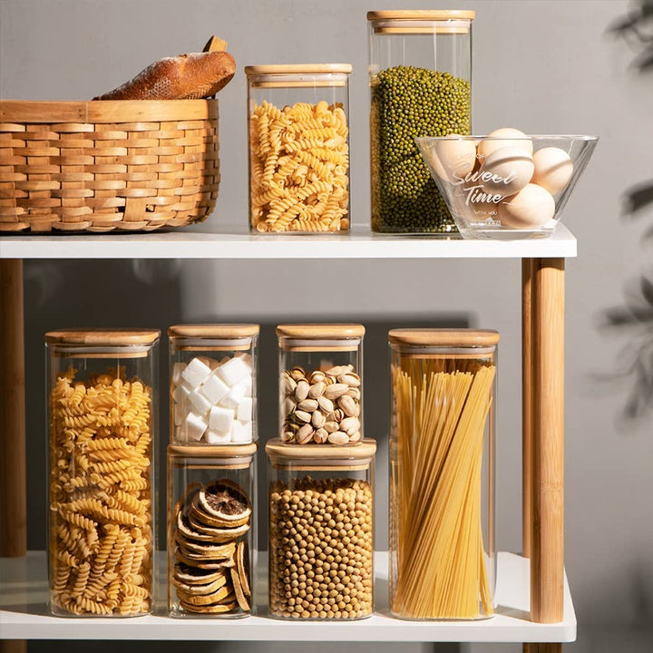 Elevate Your Kitchen with 3-Pack 50 Oz Stylish Glass Canisters - Airtight Bamboo Lids for Tea, Coffee, and Dry Food Storage!