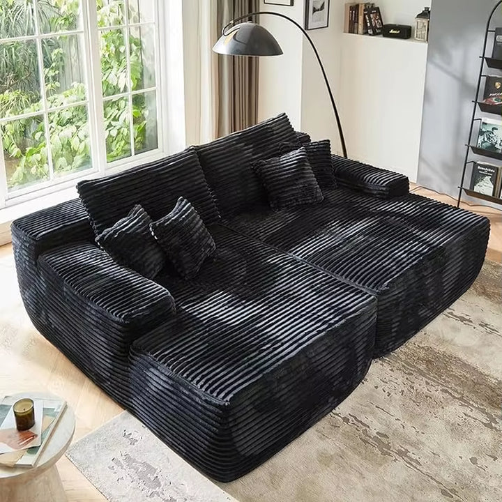 Luxurious 80" Cloud Sectional Sofa Bed - Plush Corduroy Oversized Chaise Lounge for Ultimate Comfort