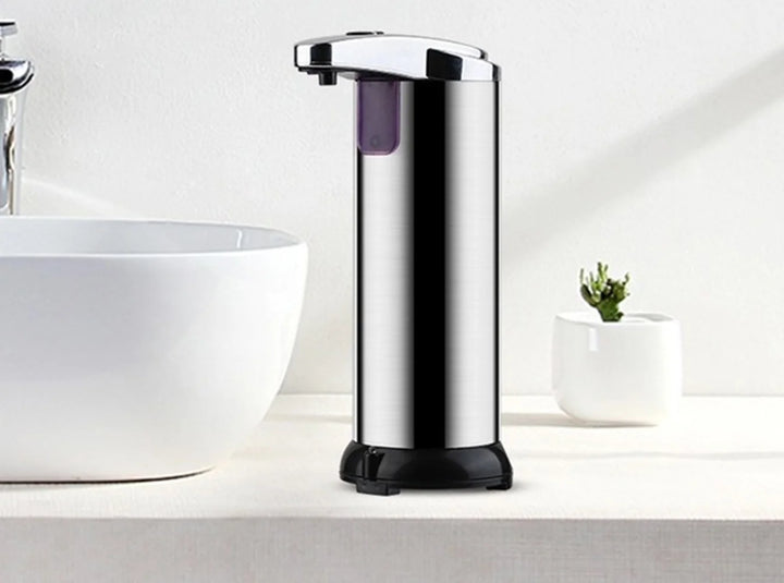 Touchless Stainless Steel Automatic Liquid Soap Dispenser - Battery Operated & Stylish Silver Finish