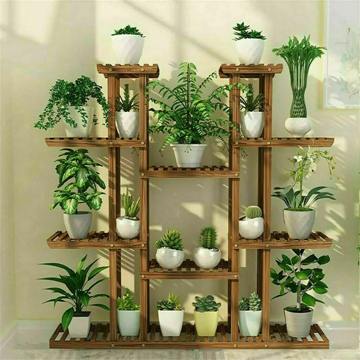 UNHO 46-Inch Multi-Tier Plant Stand - Stylish Wood Flower Rack with 16 Shelves for Indoor & Outdoor Use - Perfect for Patio & Garden Display