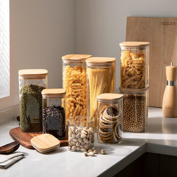 Elevate Your Kitchen with 3-Pack 50 Oz Stylish Glass Canisters - Airtight Bamboo Lids for Tea, Coffee, and Dry Food Storage!